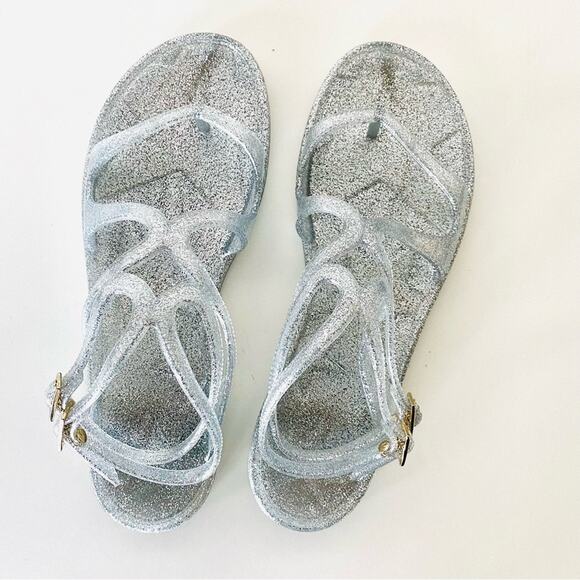 NEW JIMMY CHOO Lance Jelly Gladiator Silver Sparkle Double Strap Sandals 40 10 - Picture 7 of 15